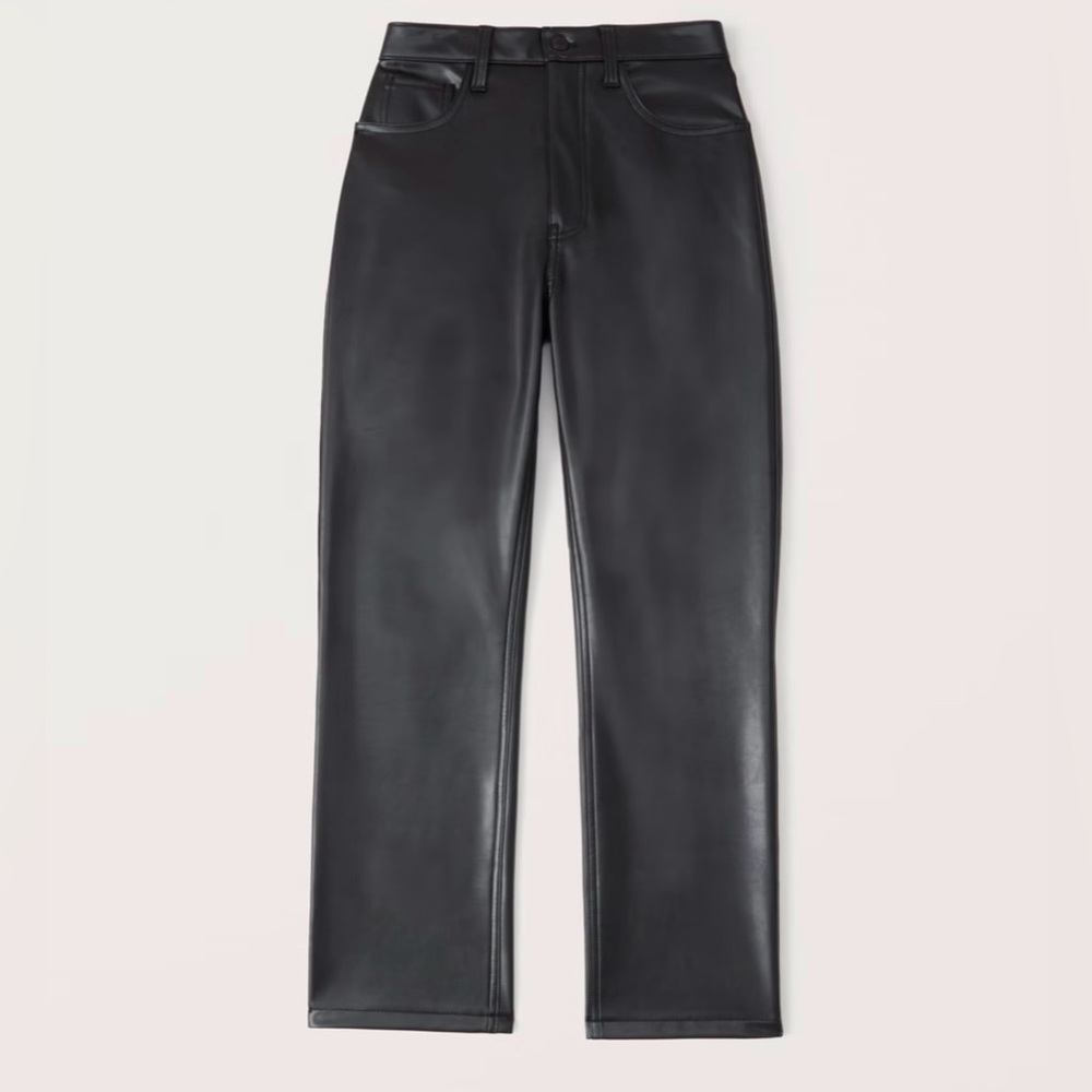 Abercrombie & fitch black vegan leather ultra high rise 90’s straight pants - Picture 4 of 7